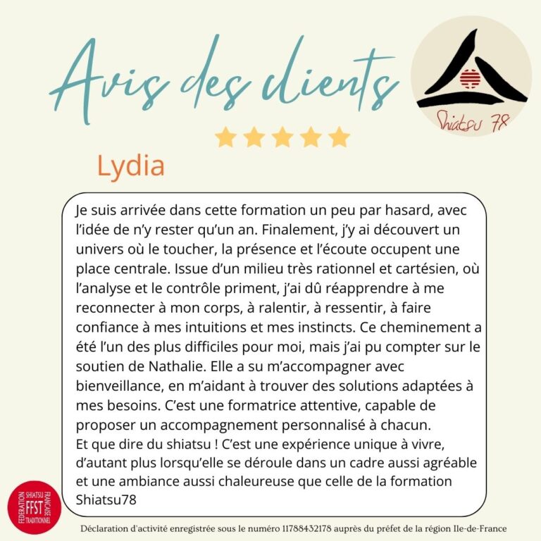 Avis d'une stagiaire qui a suivi la formation shiatsu 3 ans